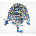 lady triangular scarf fashion flower printed with tassel shawl